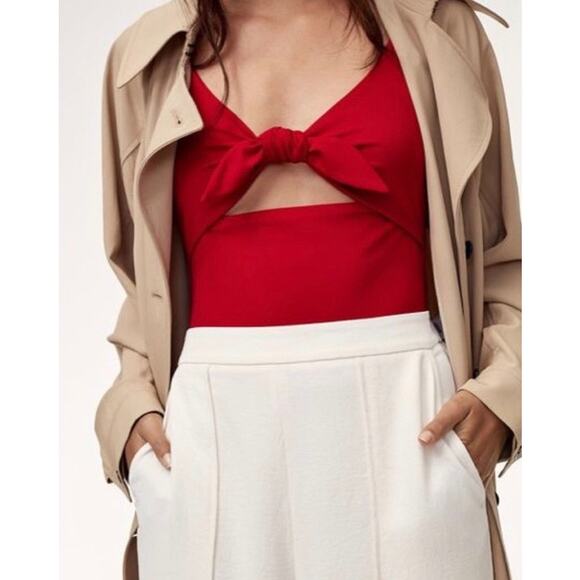 ARITZIA Wilfred NOE Bodysuit and Swimsuit Front Tie Cutout One Piece in Red XS - Picture 7 of 10